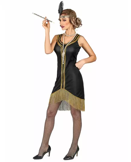 Zwart en goudkleurig charleston kostuum voor vrouwen, Maat: Medium, image 2