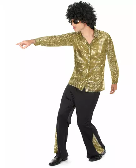 Déguisement disco doré à paillettes homme, Taille: Large, image 2