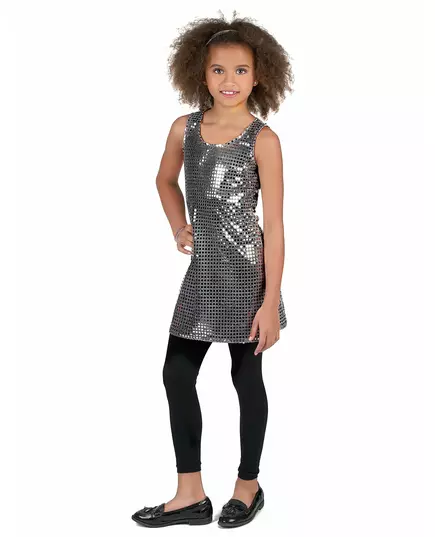 Zilverkleurig disco kostuum voor meisjes, Maat: 7–9 jaar (M), image 2