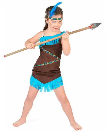 Déguisement indienne marron et bleu fille, Taille: 7–9 ans (M), image 2