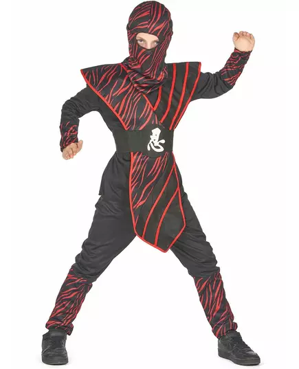 Rood gestreept ninja kostuum voor jongens, Maat: 10–12 jaar (130–140 cm), image 2
