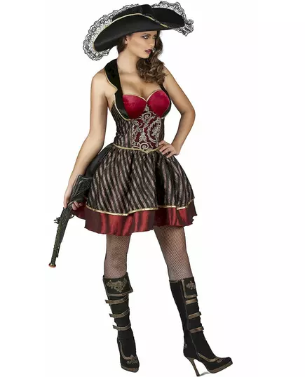 Déguisement Pirate baroque rouge et noir femme, Taille: Large, image 2