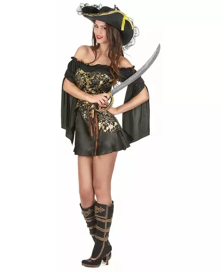 Déguisement Pirate noir et doré femme, Taille: Medium/Large, image 2