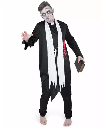 Zwart zombie priester gewaad voor mannen, Maat: X-Large, image 2