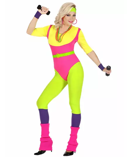 Jaren 80 aerobics kostuum voor vrouwen, Maat: Large, image 2