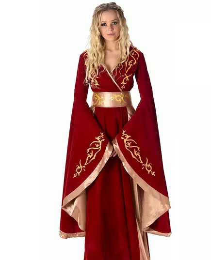 Déguisement reine médiévale rouge et or femme, Taille: Medium, image 2
