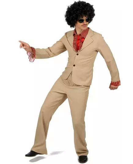Beige disco kostuum met franjes voor mannen, Maat: Medium, image 2