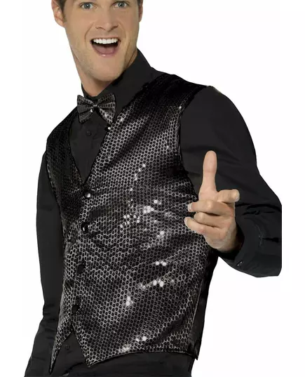 Gilet noir à sequins adulte, Taille: Large, image 2