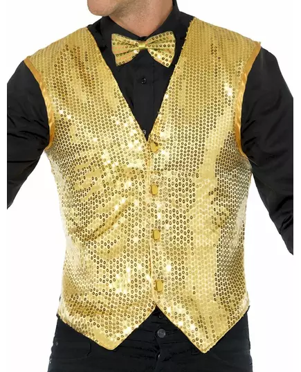 Gilet or à sequins adulte, Taille: Medium, image 2