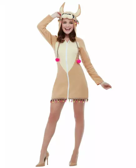 Déguisement robe à capuche lama femme, Taille: X-Small, image 2