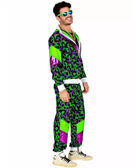 Trainingspak kostuum met luipaardprint fluo volwassenen, Maat: Medium, image 2