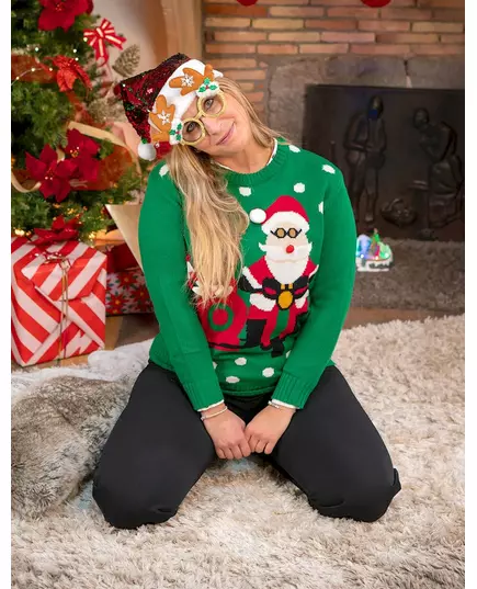 Pull de Noël vert avec Père Noël motard, Taille: X-Large, image 2