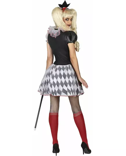 Déguisement arlequin rouge et noir femme, Taille: Medium, image 3