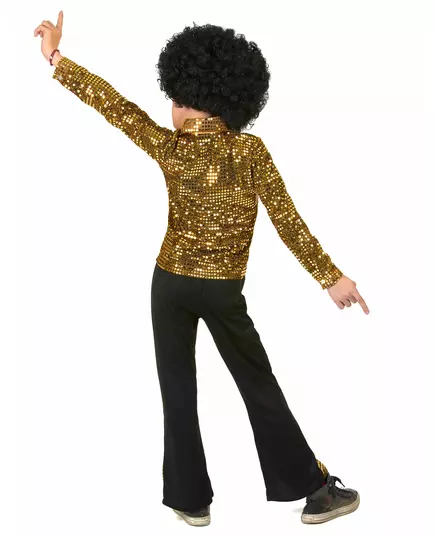 Goudkleurig lovertjes disco kostuum voor jongens, Maat: 7–9 jaar (M), image 3