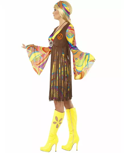 Bruine en psychedelische hippie outfit voor dames, Maat: Medium, image 3