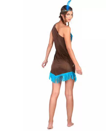 Blauw en bruin indiaan kostuum met franjes voor vrouwen, Maat: X-Large, image 3