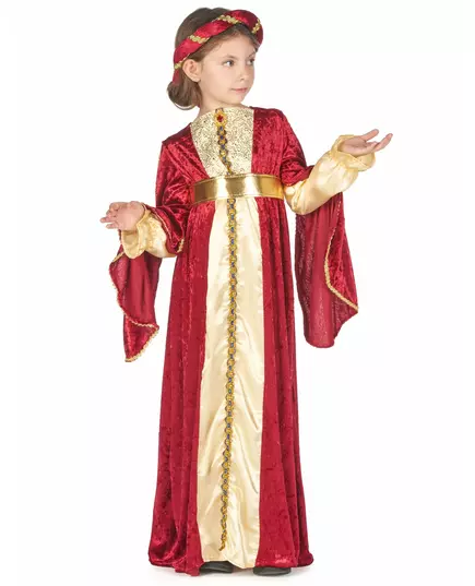 Rood met geel middeleeuwse kostuum voor meisjes, Maat: 10–12 jaar (130–140 cm), image 3