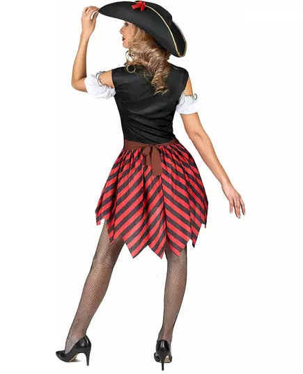 Déguisement Pirate rayures rouges et noires femme, Taille: Medium, image 3