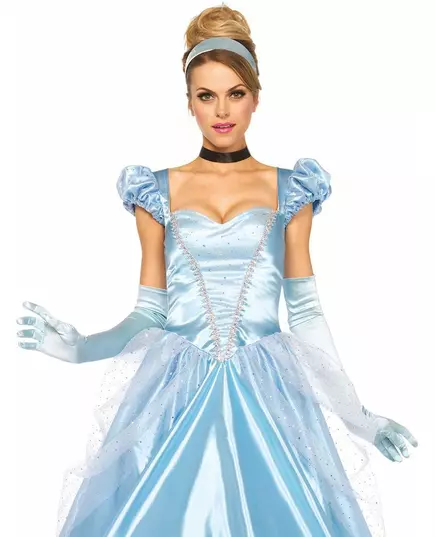 Déguisement princesse robe bleu satiné femme, Taille: Medium (40–42), image 3