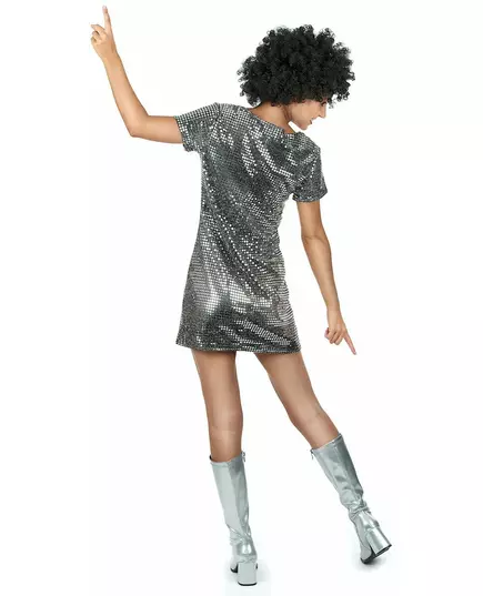 Zilverkleurige disco jurk voor vrouwen, Maat: X-Small, image 3