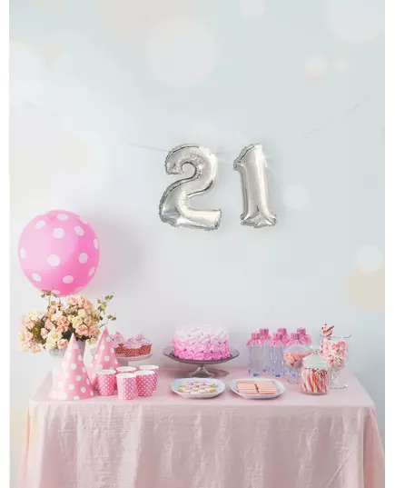 Zilverkleurige aluminium cijfer ballon, Maat: 4, image 3