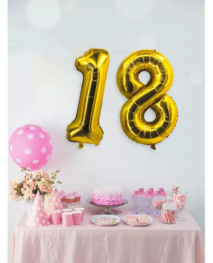 Goudkleurige aluminium cijfer ballon 85 cm, Maat: 1, image 3