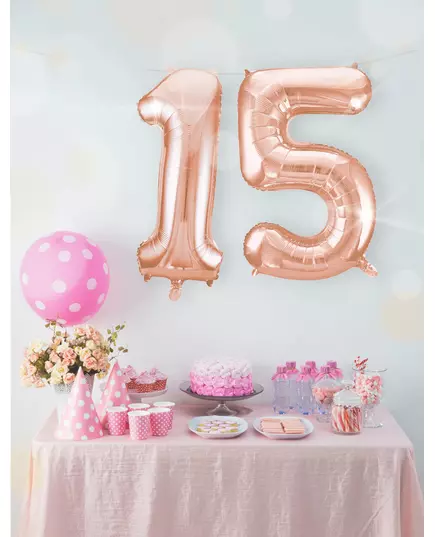 Rosé gouden aluminium cijfer ballon, Maat: 5, image 3