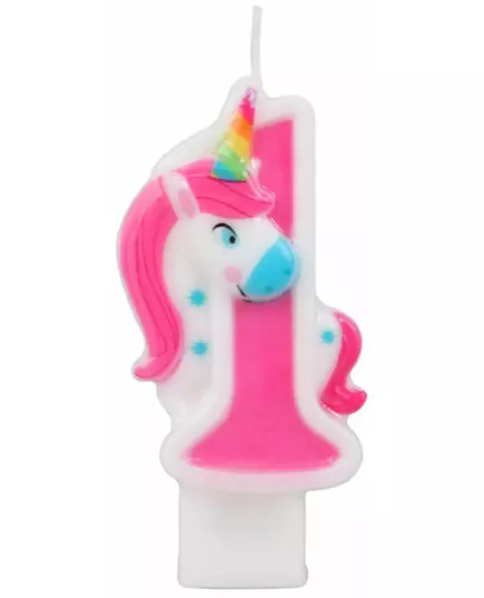 Bougie chiffre rose licorne 14 cm, Taille: 1, image 3