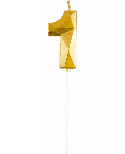 Gouden cijferkaars met diamanteffect 5 cm, Maat: 5, image 3