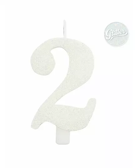 Bougie anniversaire chiffre blanche pailletée 9,5 cm, Taille: 8, image 3
