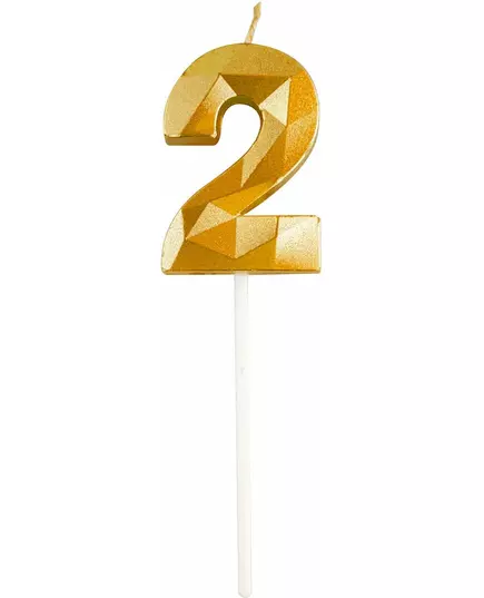 Bougie chiffre dorée à effet diamant 5 cm, Taille: 2, image 4