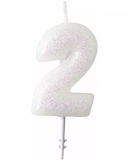 Bougie chiffre blanche à paillettes 6,5 cm, Taille: 1, image 4