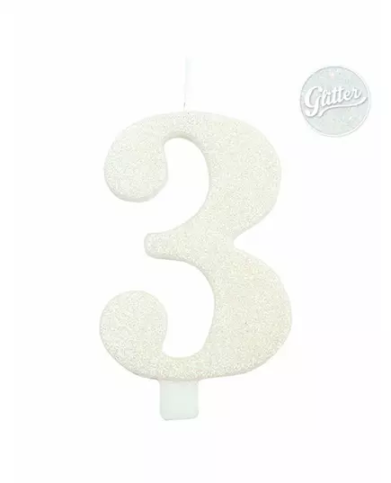 Bougie anniversaire chiffre blanche pailletée 9,5 cm, Taille: 8, image 4