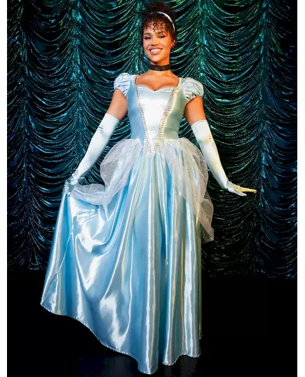Déguisement princesse robe bleu satiné femme, Taille: Large (44–46), image 4