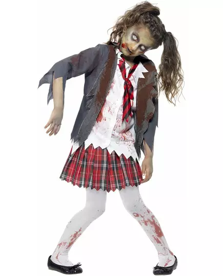 Zombie schoolmeisje Halloween kostuum voor kinderen, Maat: 10–12 jaar (145/158 cm), image 4