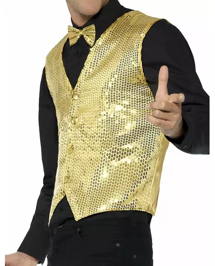 Gilet or à sequins adulte, Taille: Medium, image 4