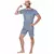 Blauw en wit gestreept retro zwem outfit voor mannen, Maat: Medium