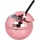 Disco bal beker met roze rietje 650 ml